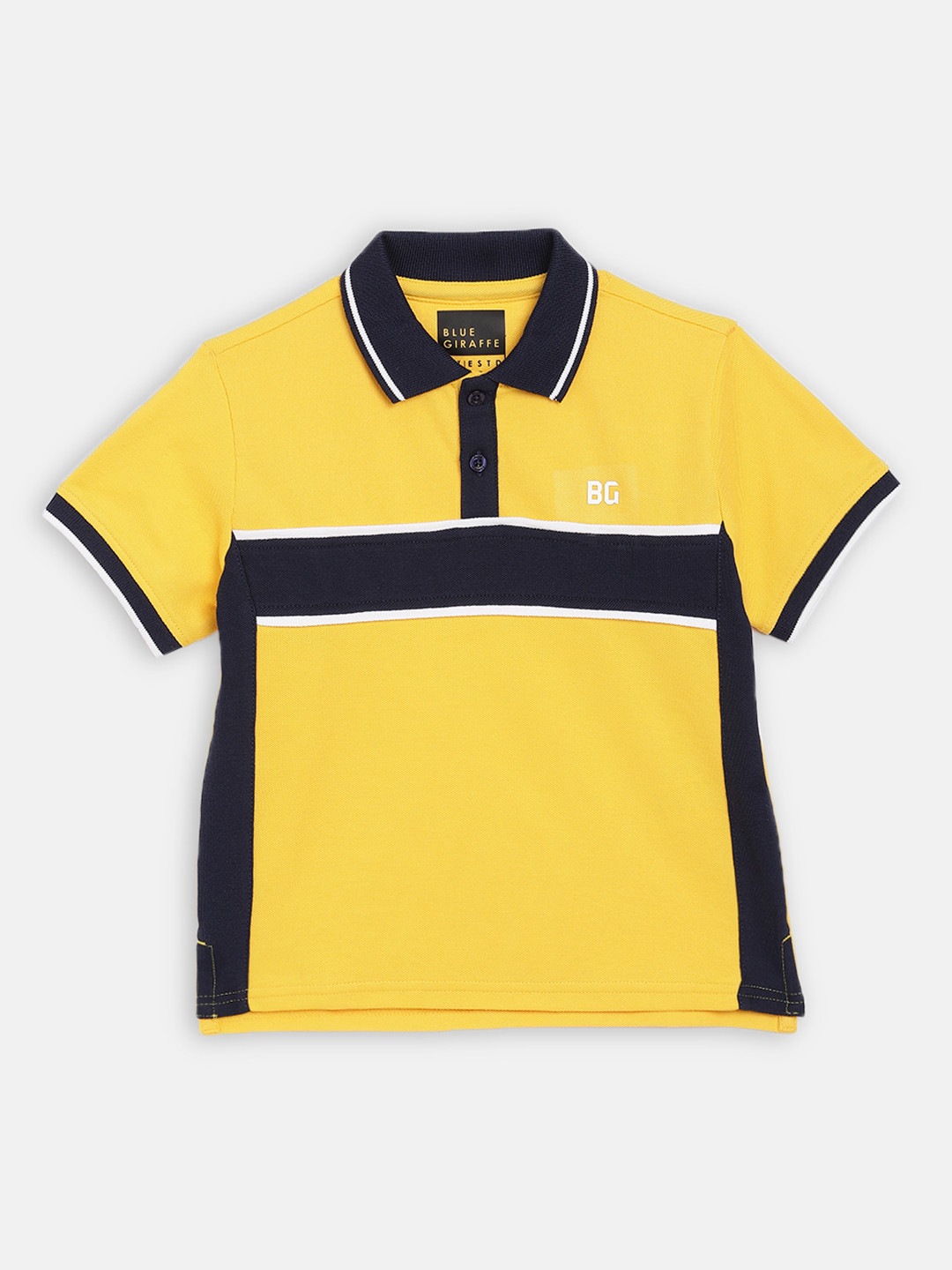 

Blue Giraffe Boys Yellow & Black Colourblocked Polo Collar T-shirt