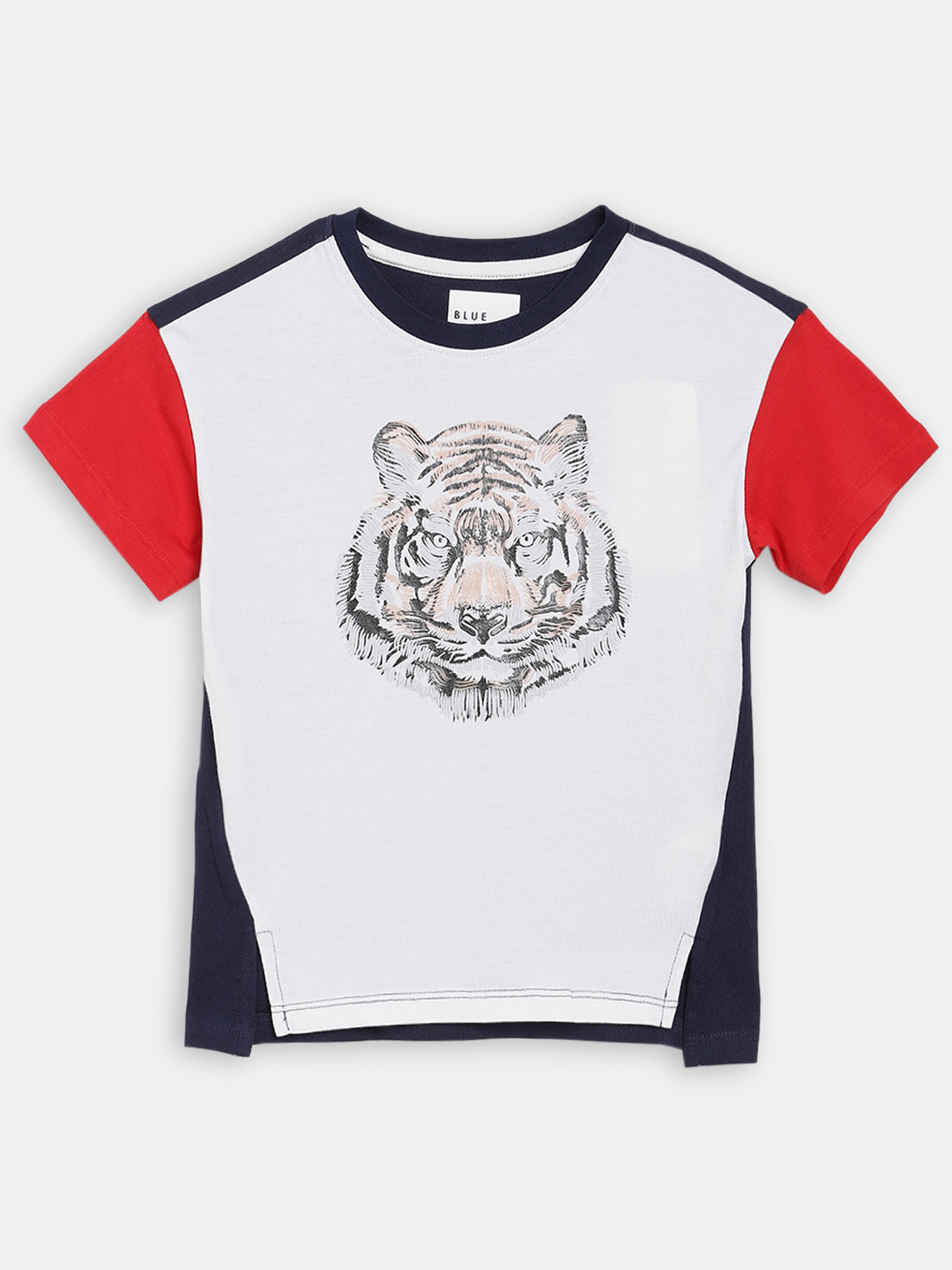

Blue Giraffe Boys Off-White Printed Round Neck Cotton T-shirt