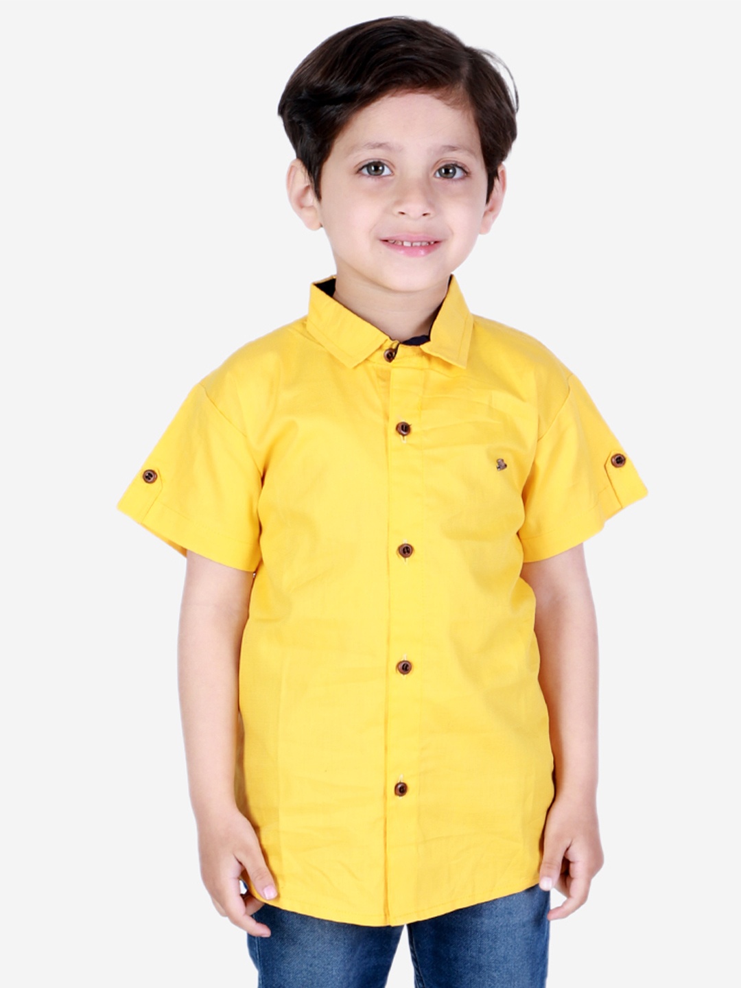 

Superminis Boys Yellow Solid Cotton Casual Shirt