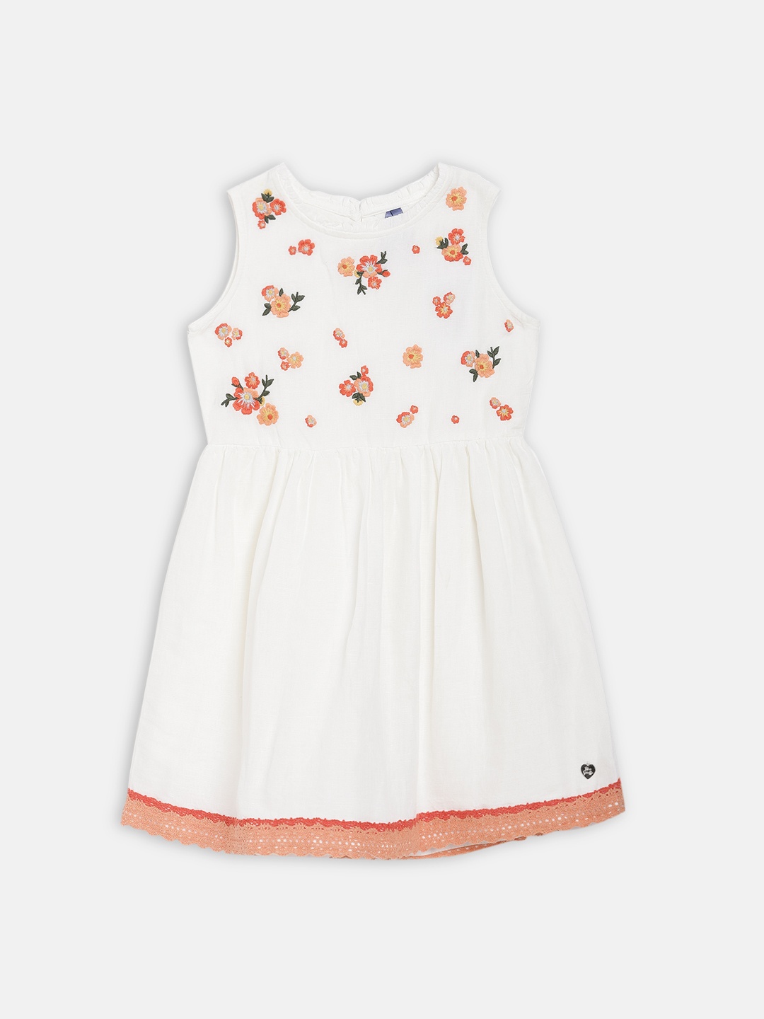 

Blue Giraffe Girls White Solid Pure Cotton A-Line Dress