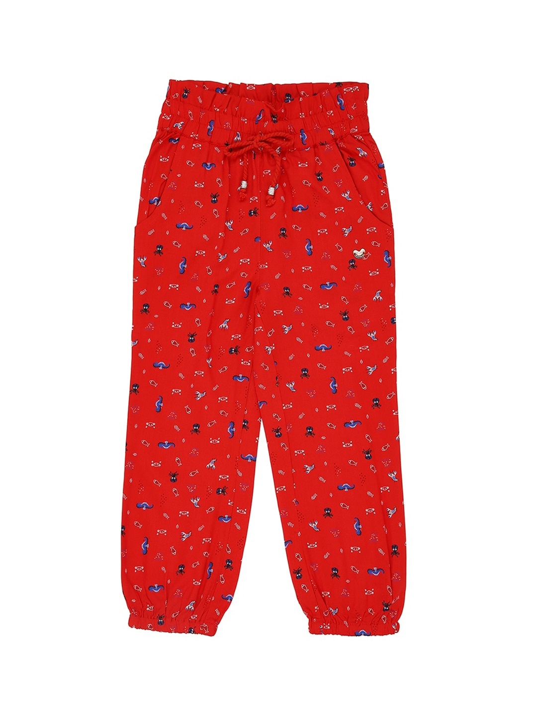 

Ed-a-Mamma Girls Red Printed Rayon Sustainable Harem Pants