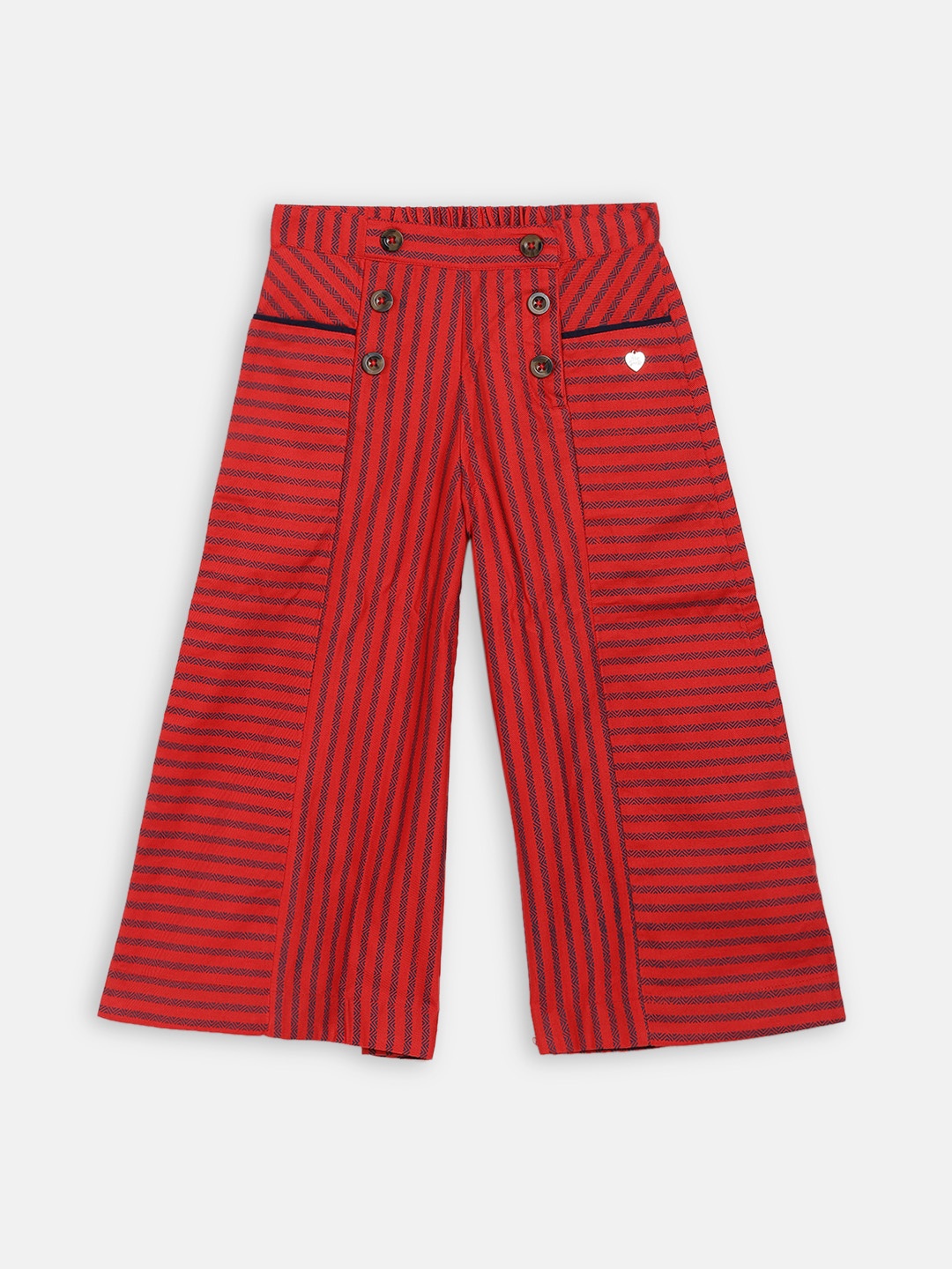Blue Giraffe Girls Red Regular Fit Striped Regular Trousers