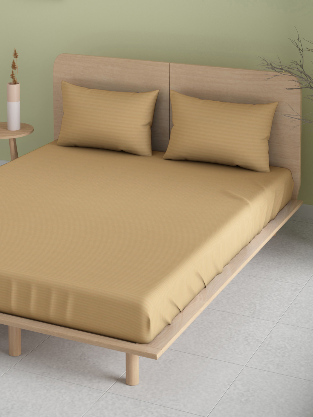 

Aura Beige Self Striped 144 TC Double King Bedsheet with 2 Pillow Covers