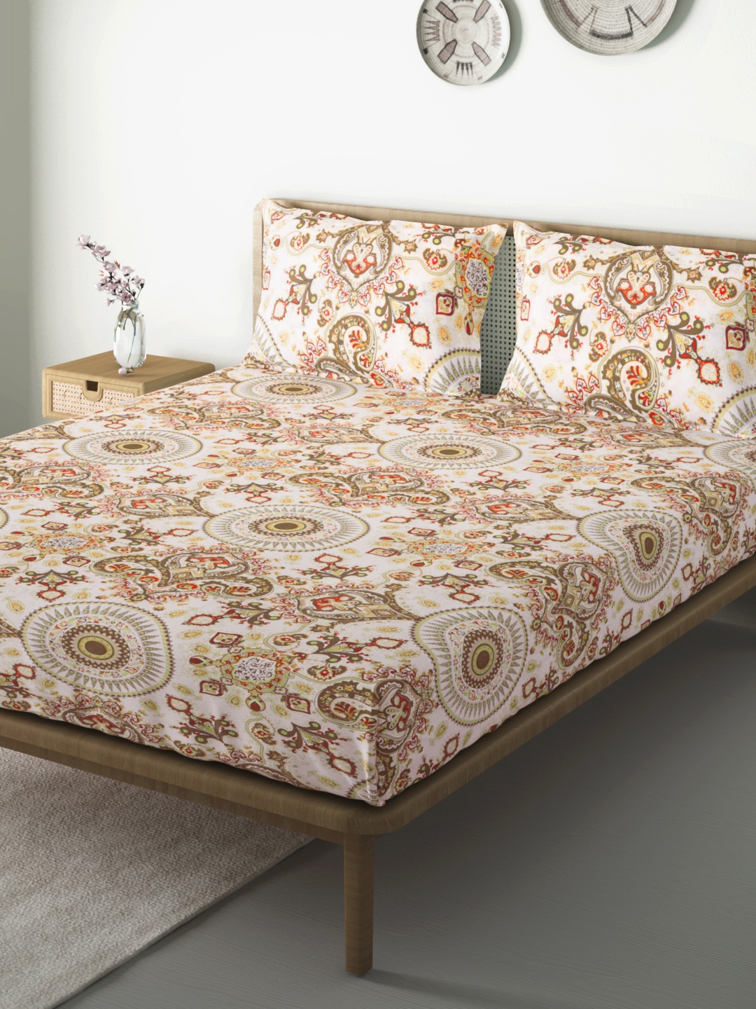 

Aura Beige & Brown Ethnic Motifs 144 TC 120 GSM Queen Bedsheet with 2 Pillow Covers