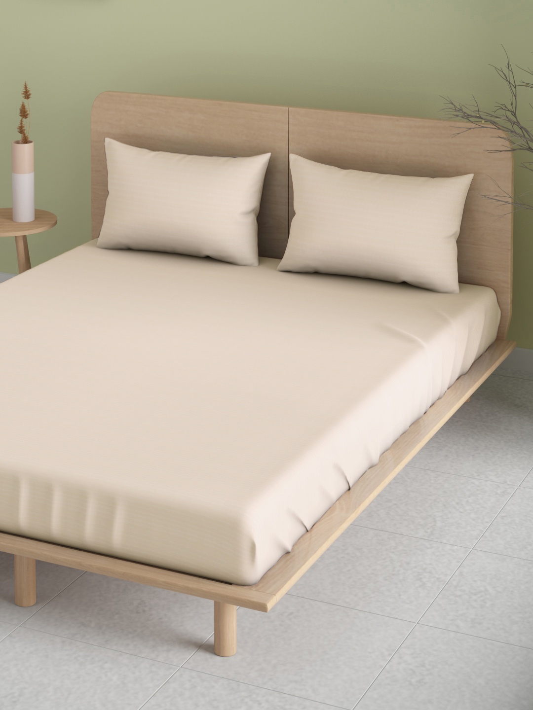 

Aura Beige Solid 220 TC 120 GSM Double King Bedsheet with 2 Pillow Covers