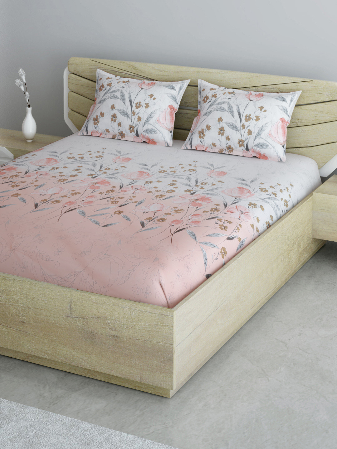 

Aura Pink & White Floral 144 TC Queen Bedsheet with 2 Pillow Covers