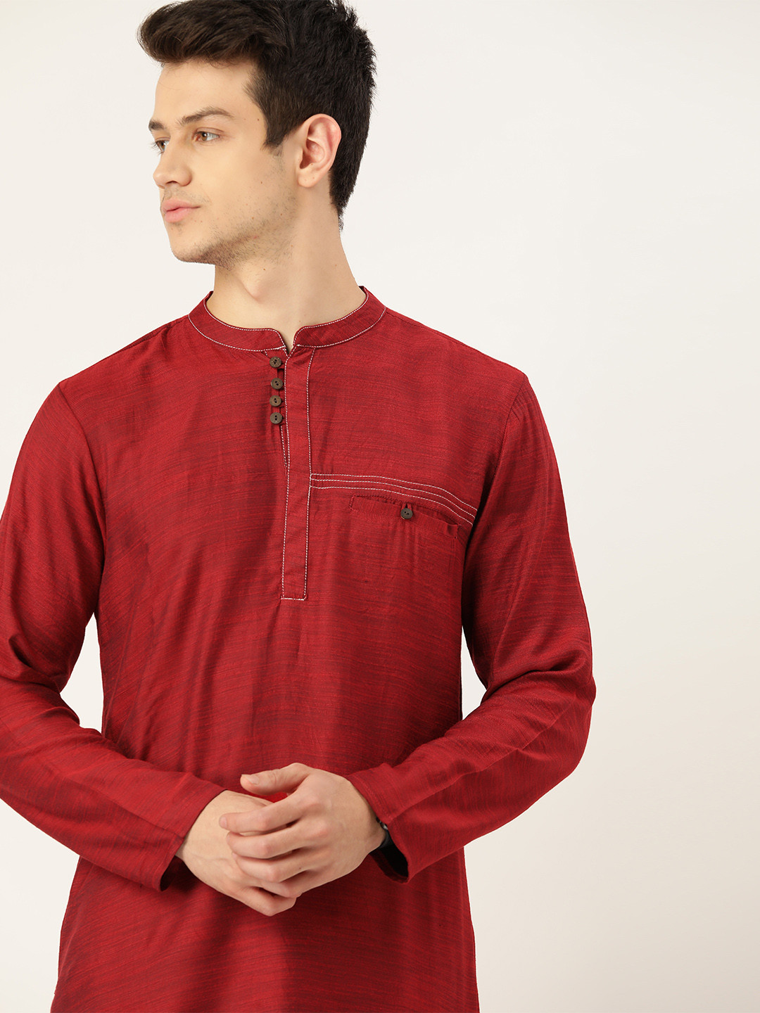 

Ode by House of Pataudi Men Maroon Solid Kurta