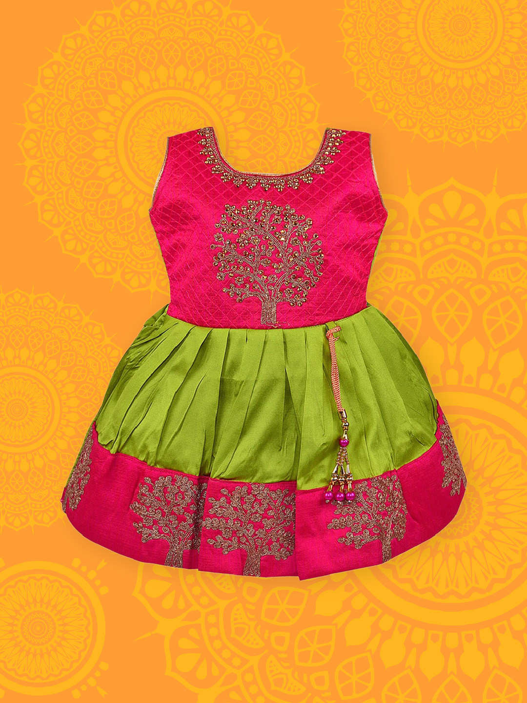 

Wish Karo Girls Green Embroidered Fit and Flare Dress