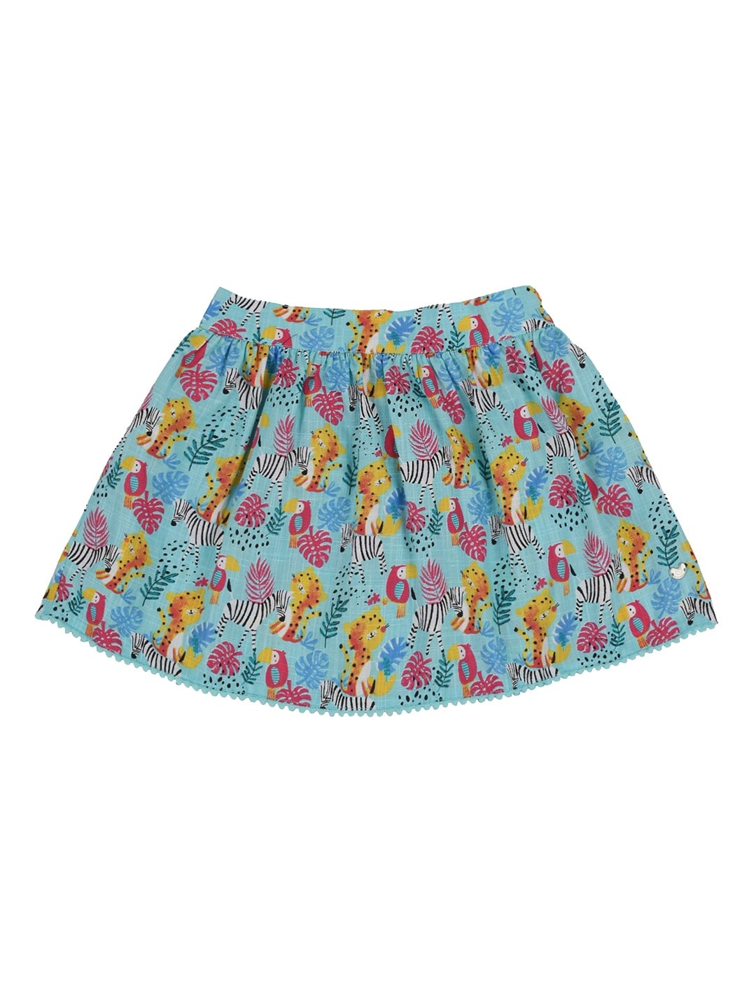 

Ed-a-Mamma Girls Blue & Pink Animals Print Pure Cotton A-line Sustainable Skirt