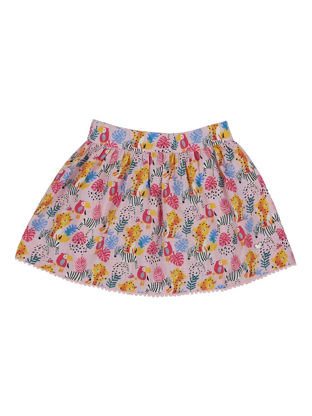 

Ed-a-Mamma Girls Pink & Blue Animals Print Pure Cotton A-line Sustainable Skirt