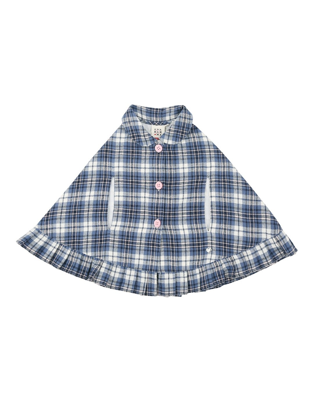 

Ed-a-Mamma Girls Blue Checked Sustainable Poncho Sweater
