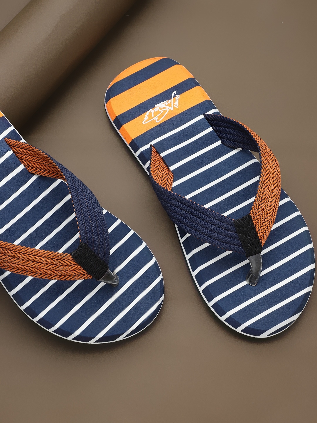 

Pampy Angel Men Navy Blue & White Striped Water Resistant Thong Flip-Flops