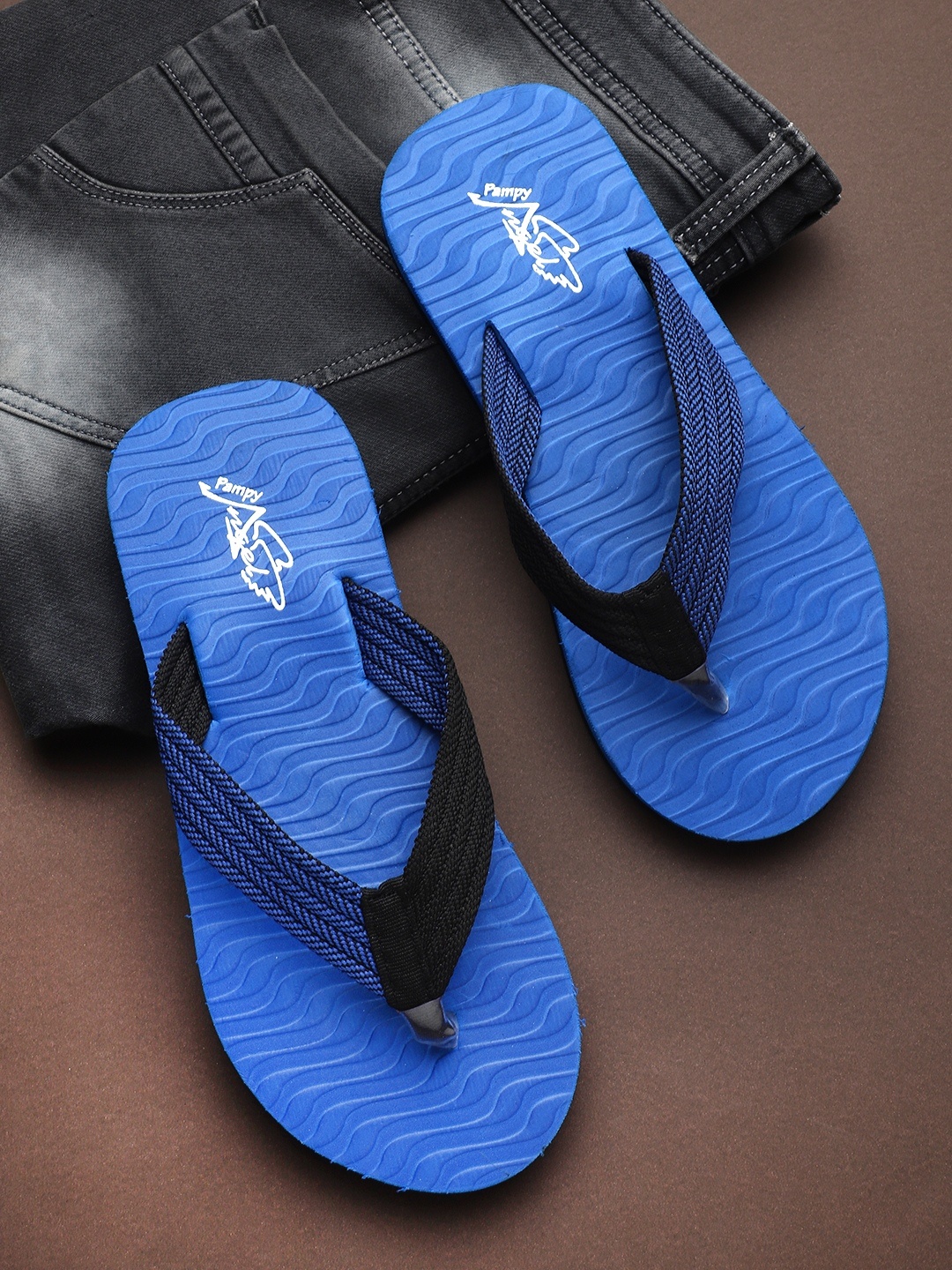 

Pampy Angel Men Blue & Black Colourblocked Water Resistant Thong Flip-Flops