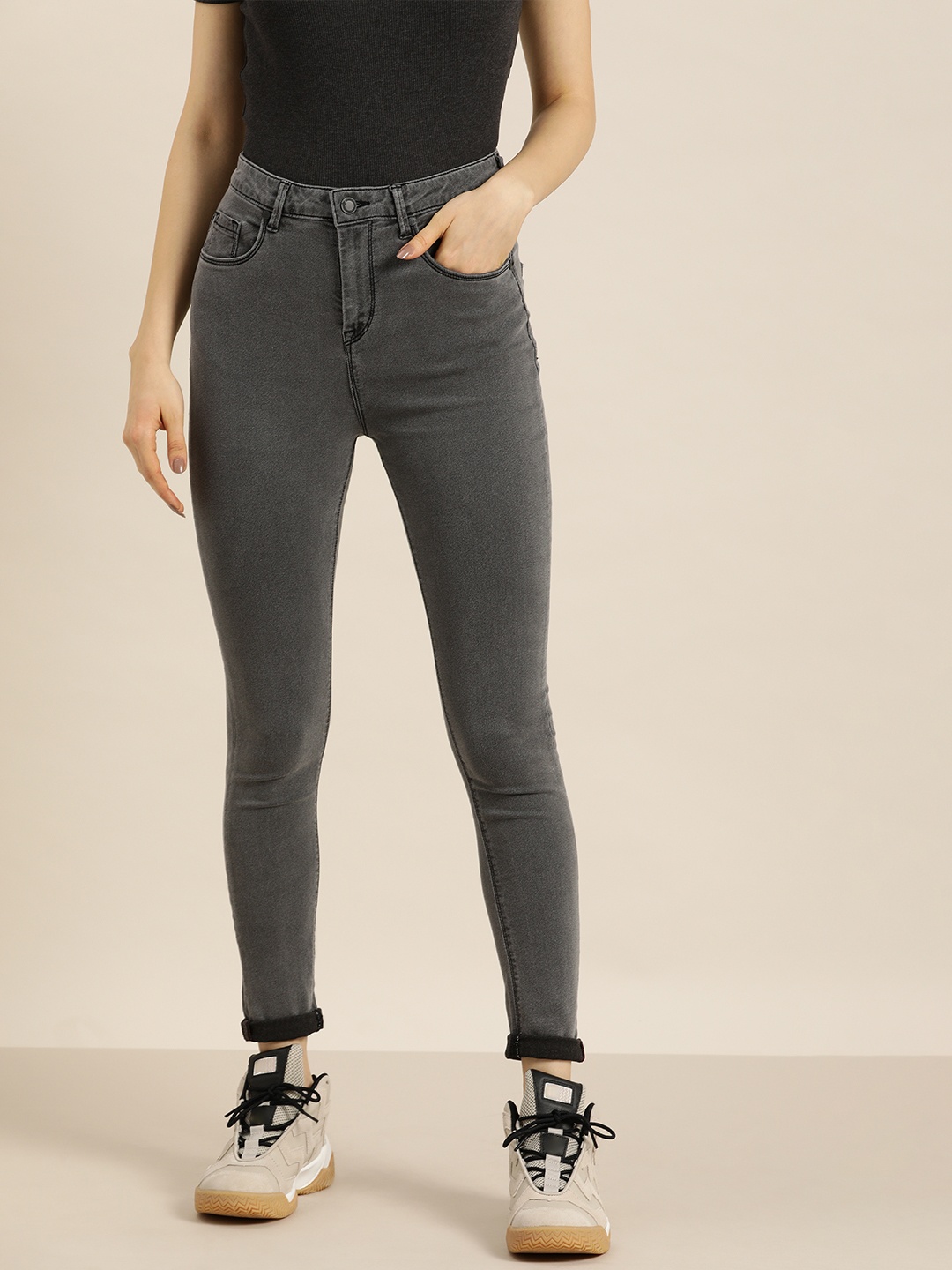 

Moda Rapido Women Grey Super Skinny Fit High-Rise Clean Look Jeans