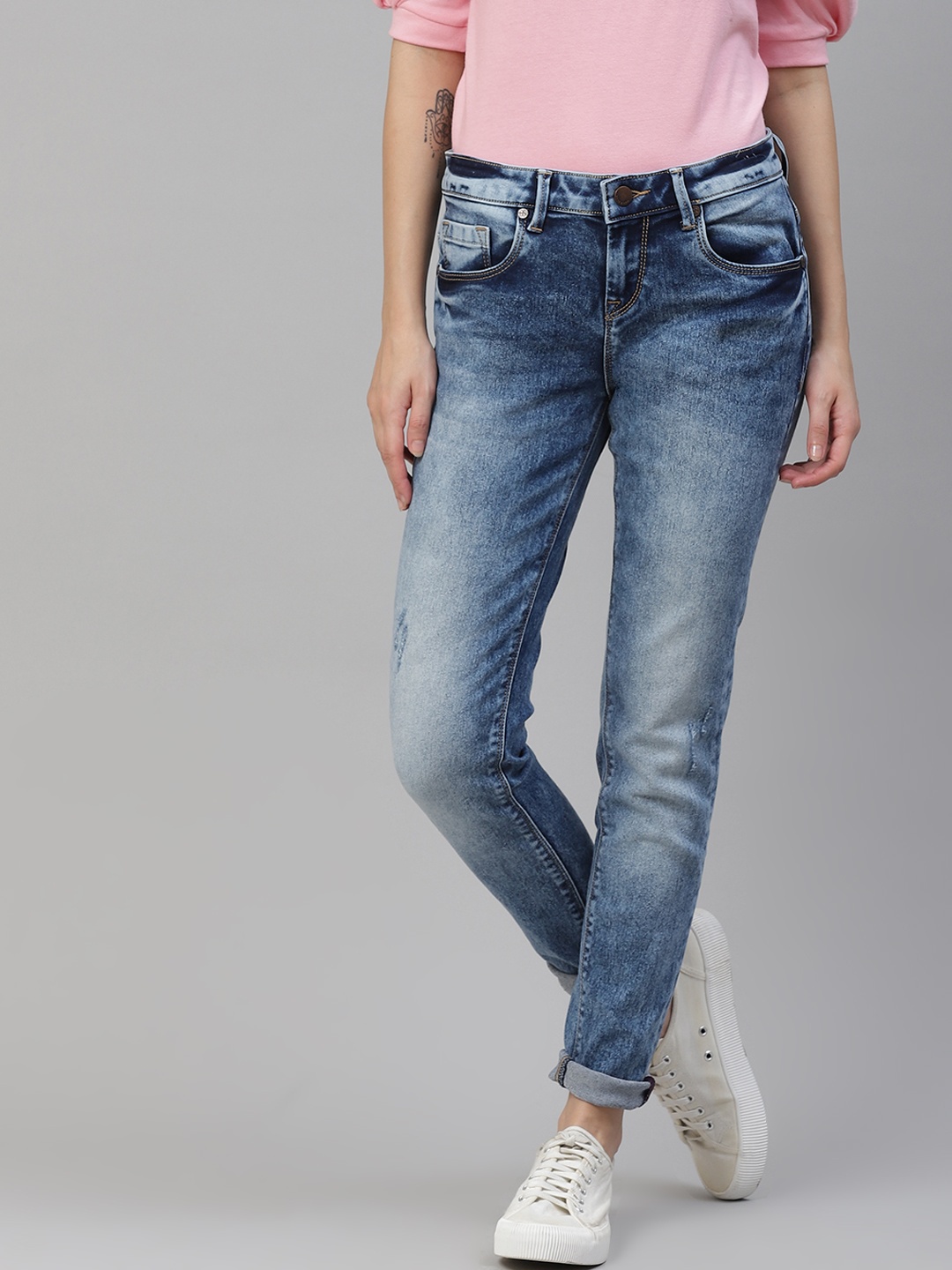

HERE&NOW Women Blue Regular Fit Heavy Fade Stretchable Jeans