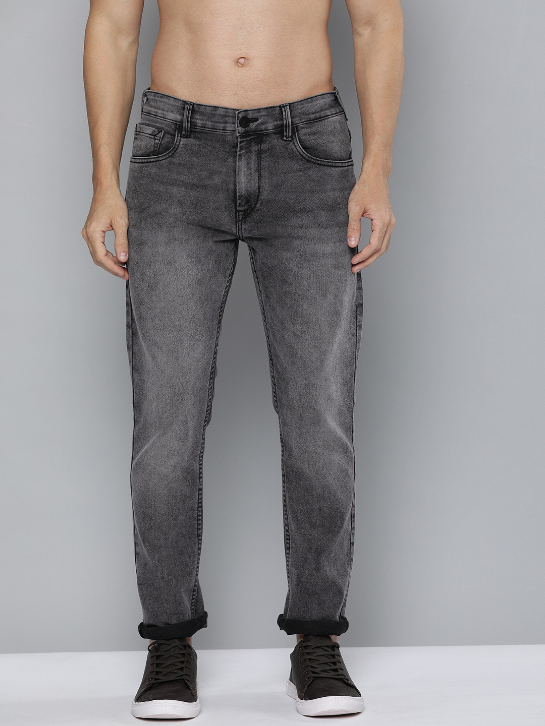 

HERE&NOW Men Grey Slim Fit Low-Rise Heavy Fade Stretchable Jeans
