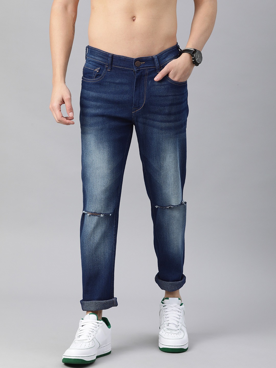 

HERE&NOW Men Blue Slim Fit Slash Knee Heavy Fade Stretchable Jeans