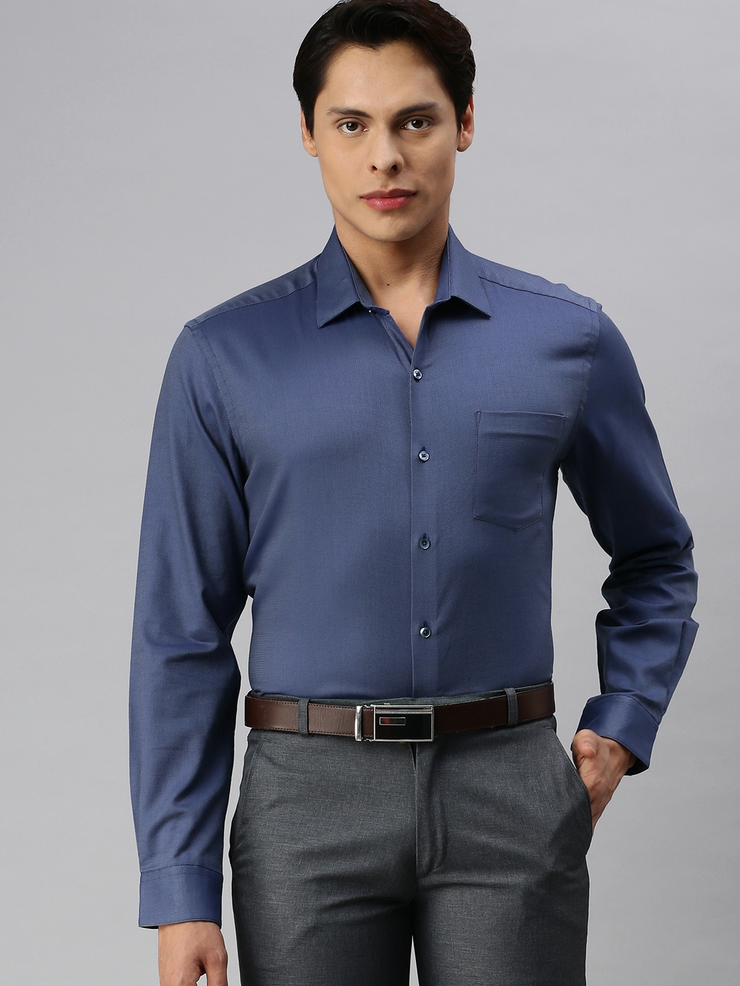 

Arrow Men Navy Blue Slim Fit Self Design Formal Shirt