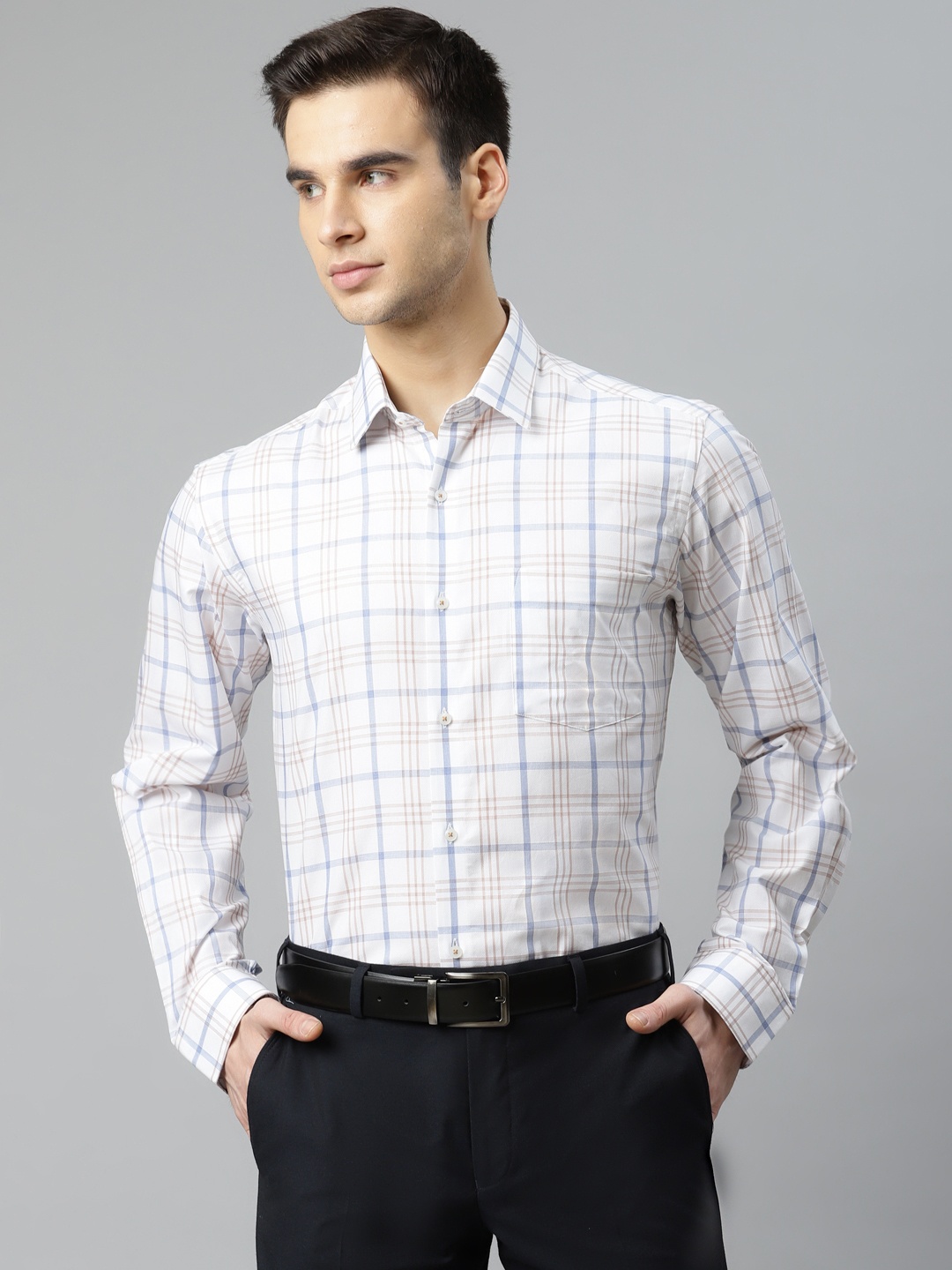 

Arrow Men White & Blue Pure Cotton Regular Fit Checked Formal Shirt