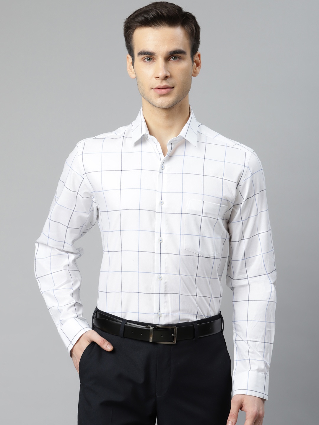 

Arrow Men White & Blue Pure Cotton Regular Fit Checked Formal Shirt
