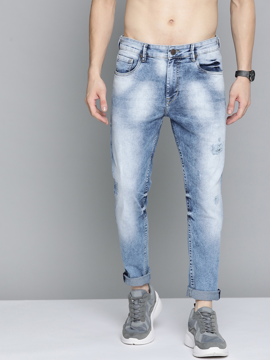 

HERE&NOW Men Blue Slim Tapered Fit Mildly Distressed Heavy Fade Jeans