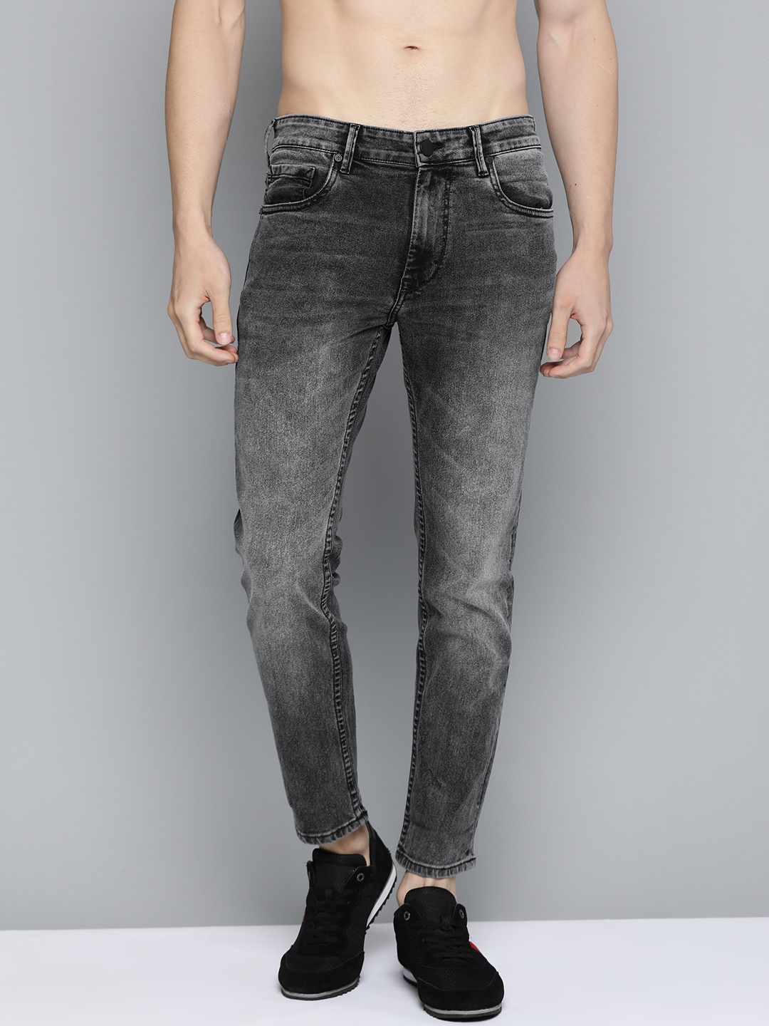 

HERE&NOW Men Charcoal Grey Slim Fit Light Fade Stretchable Jeans