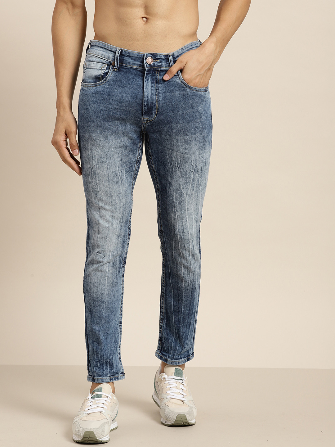 

Moda Rapido Men Blue Faded Ankle Slim Fit Mid Rise Stretchable Jeans