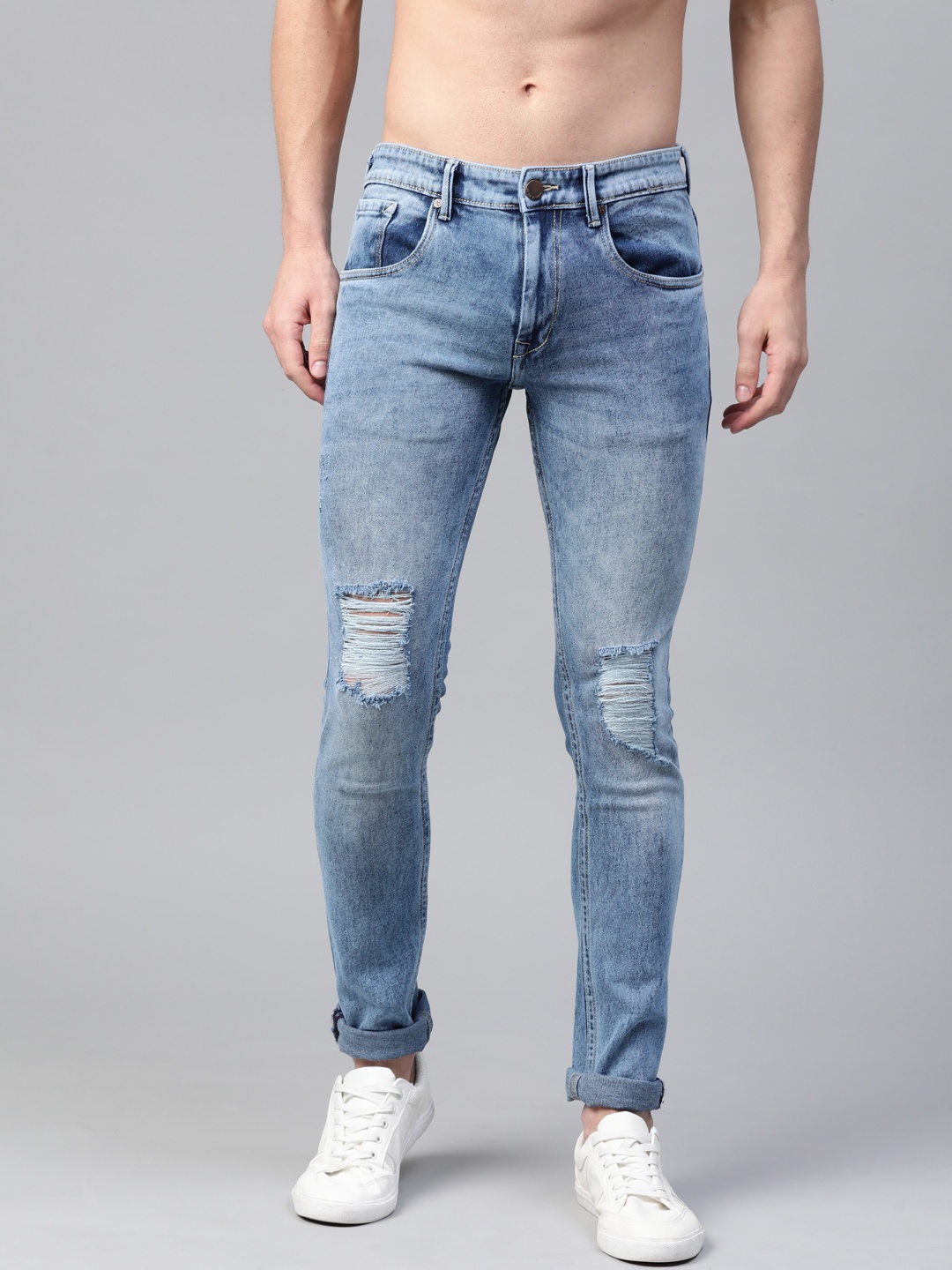 

HERE&NOW Men Blue Low Distress Light Fade Stretchable Jeans