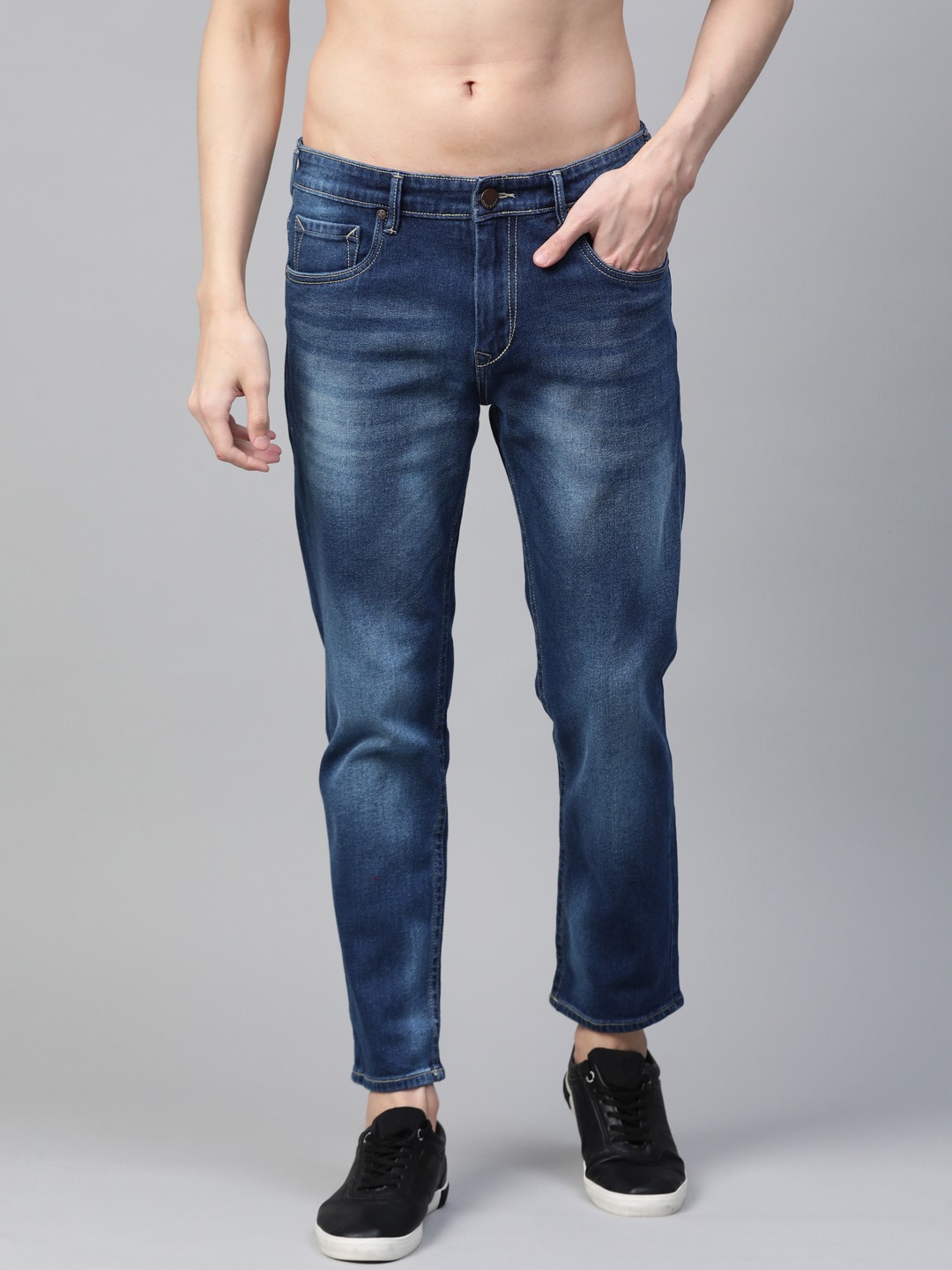 

HERE&NOW Men Navy Blue Slim Fit Light Fade Stretchable Jeans