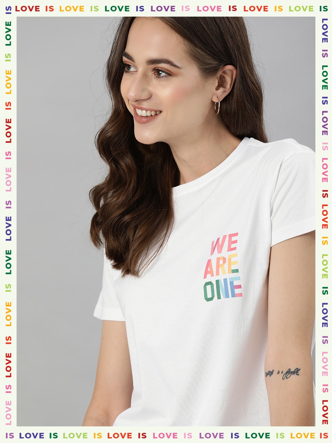 

Mast Harbour Pride Women White Typography Printed Relaxed Fit Pure Cotton T-shirt