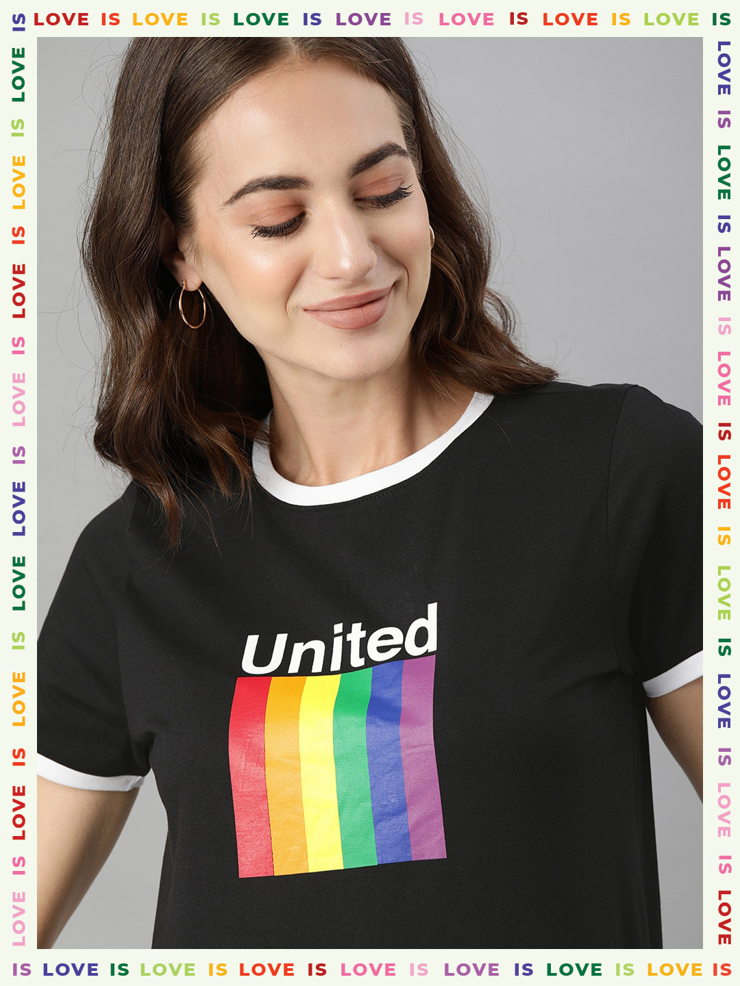 

Mast Harbour Pride Women Black Typography Printed Pure Cotton T-shirt