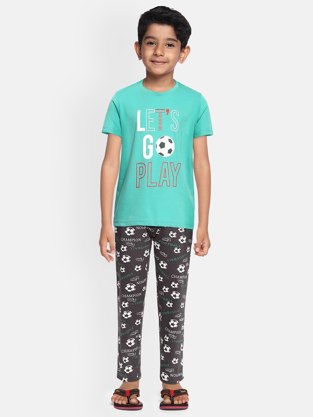 

Sweet Dreams Boys Sea Green & Charcoal Grey Printed Nightsuit