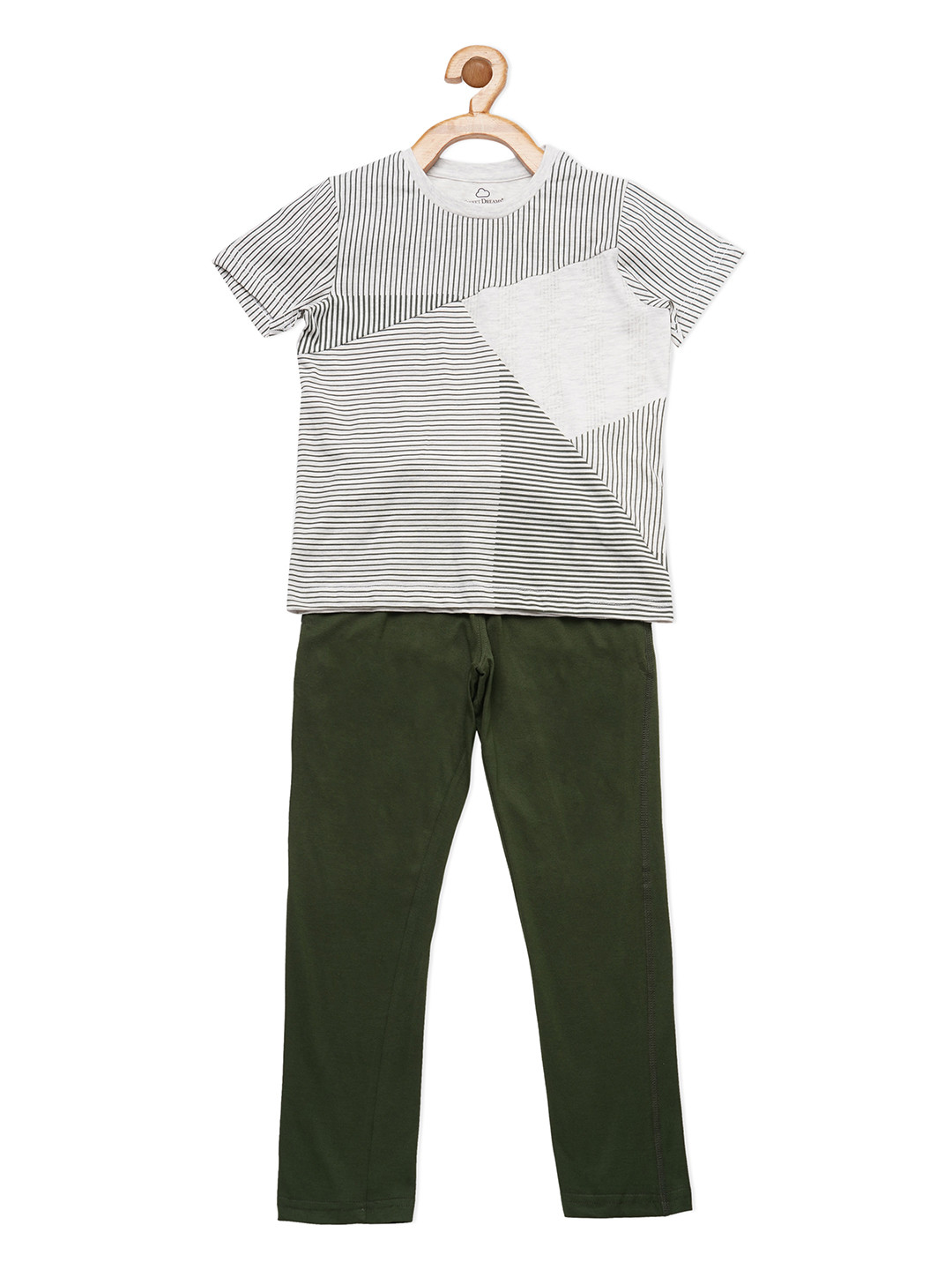 

Sweet Dreams Boys Grey Melange & Olive Green Striped Night Suit