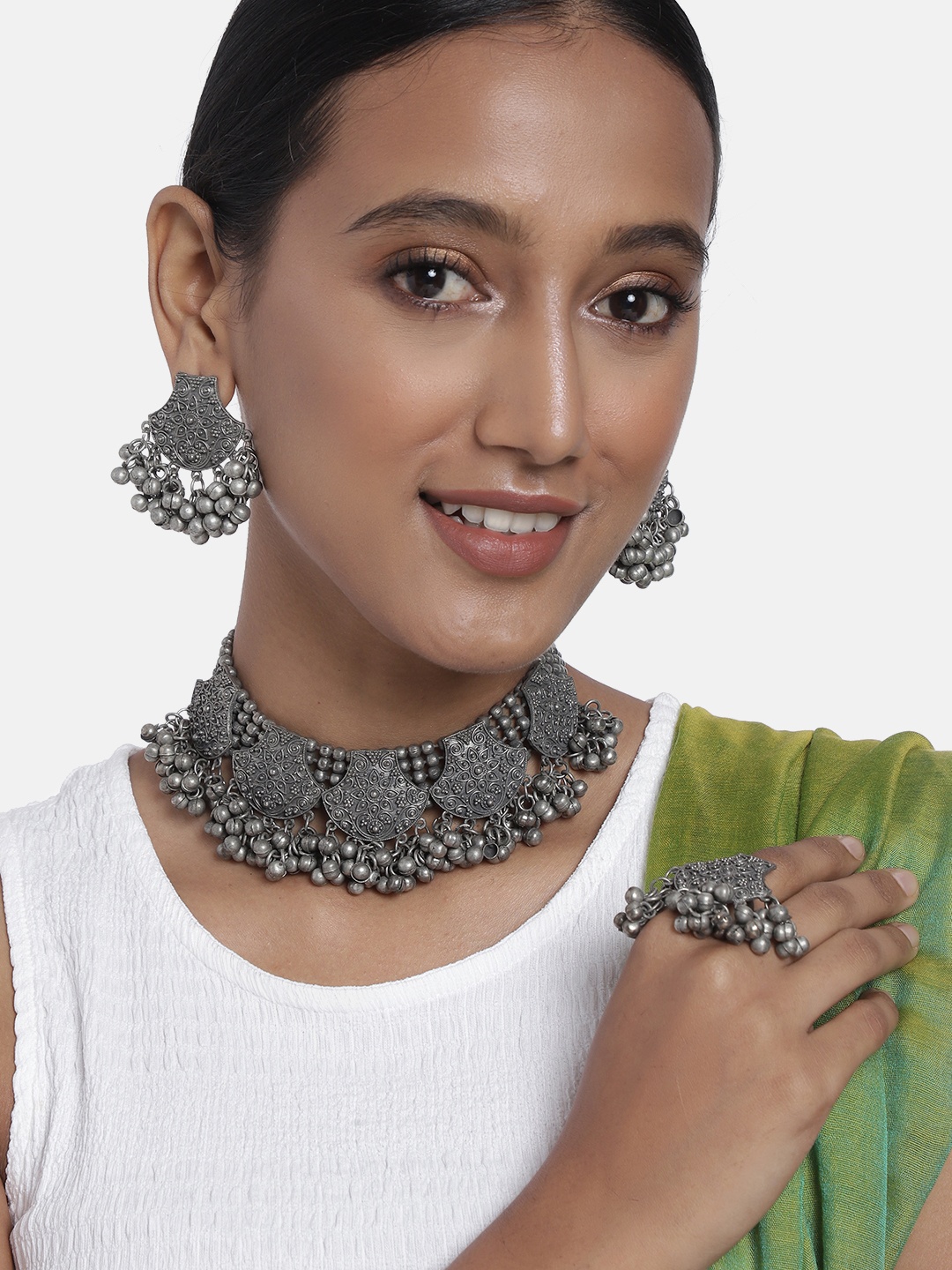 

justpeachy Women Oxidised Silver-Plated Jewellery Set