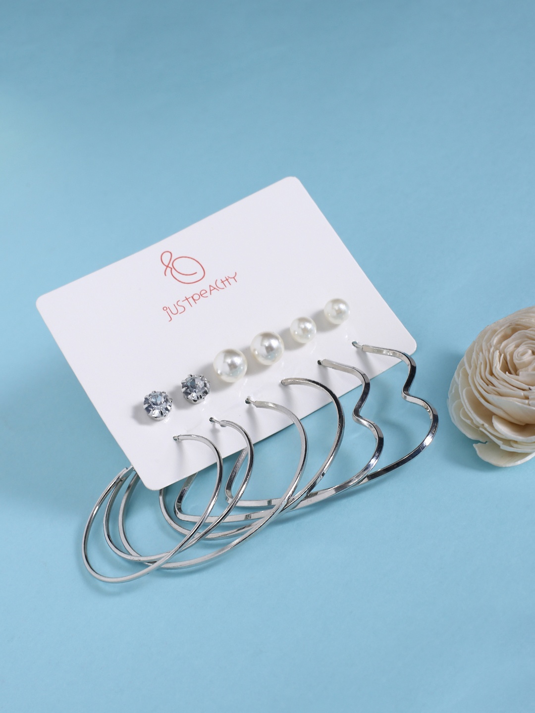 

justpeachy Set of 6 Silver-Plated Earrings