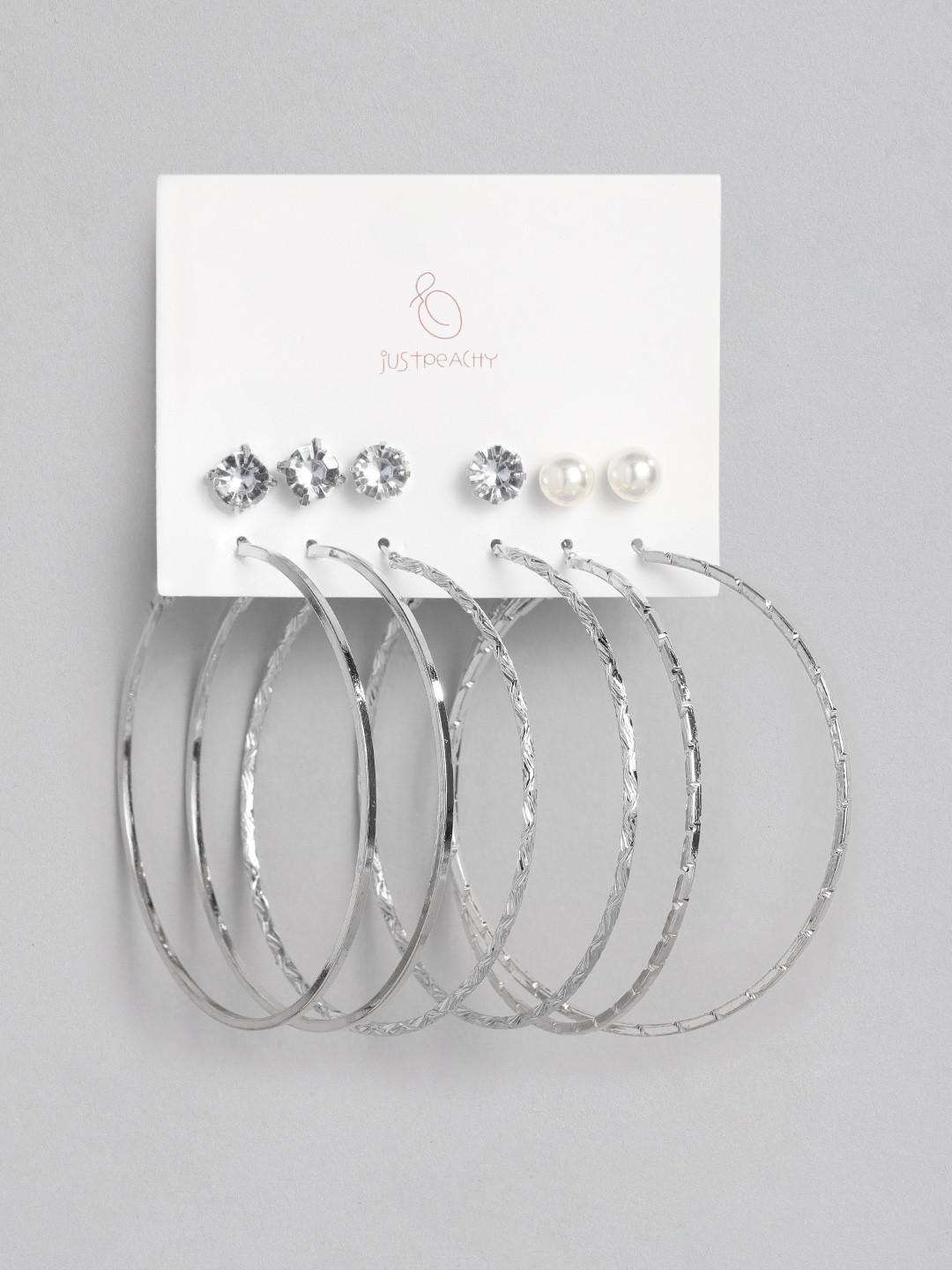 

justpeachy Set of 6 Silver-Plated Earrings