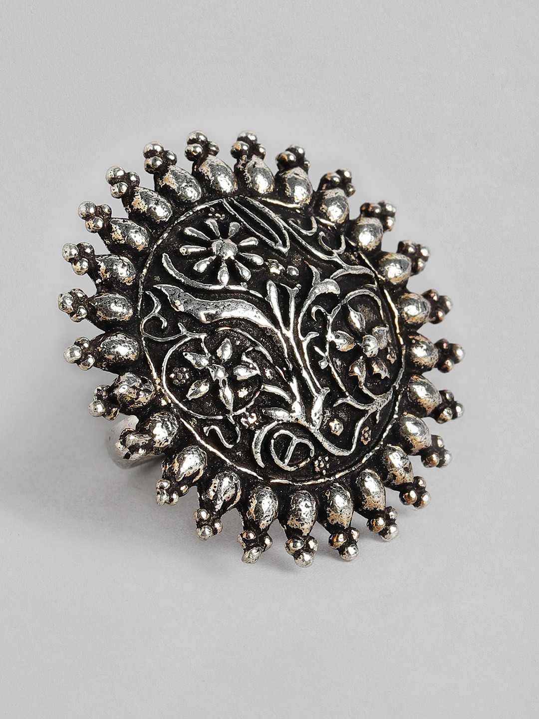 

justpeachy Oxidized Silver-Plated Embellished Adjustable Finger Ring