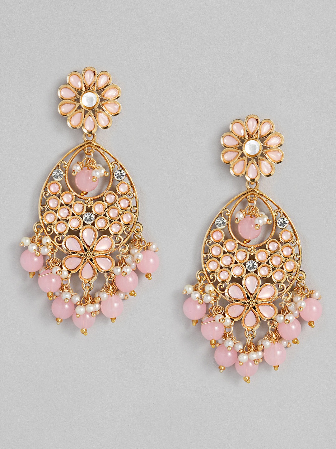 

justpeachy Gold-Plated & Pink Floral Drop Earrings