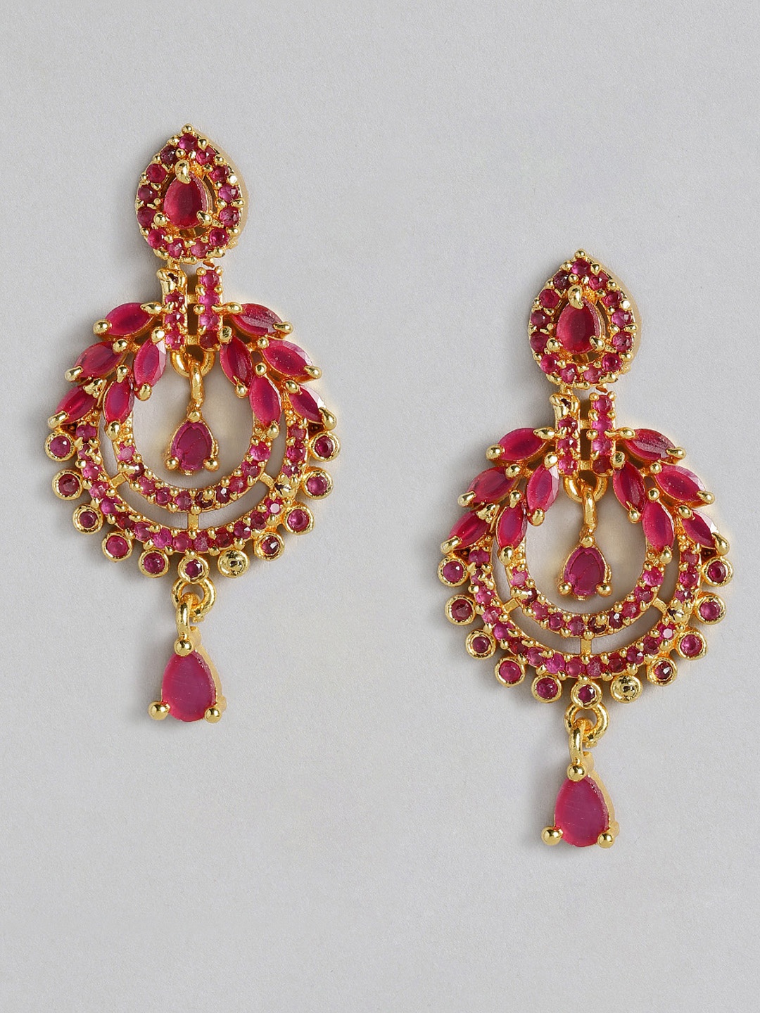 

justpeachy Red & Gold-Plated Studded Drop Earrings