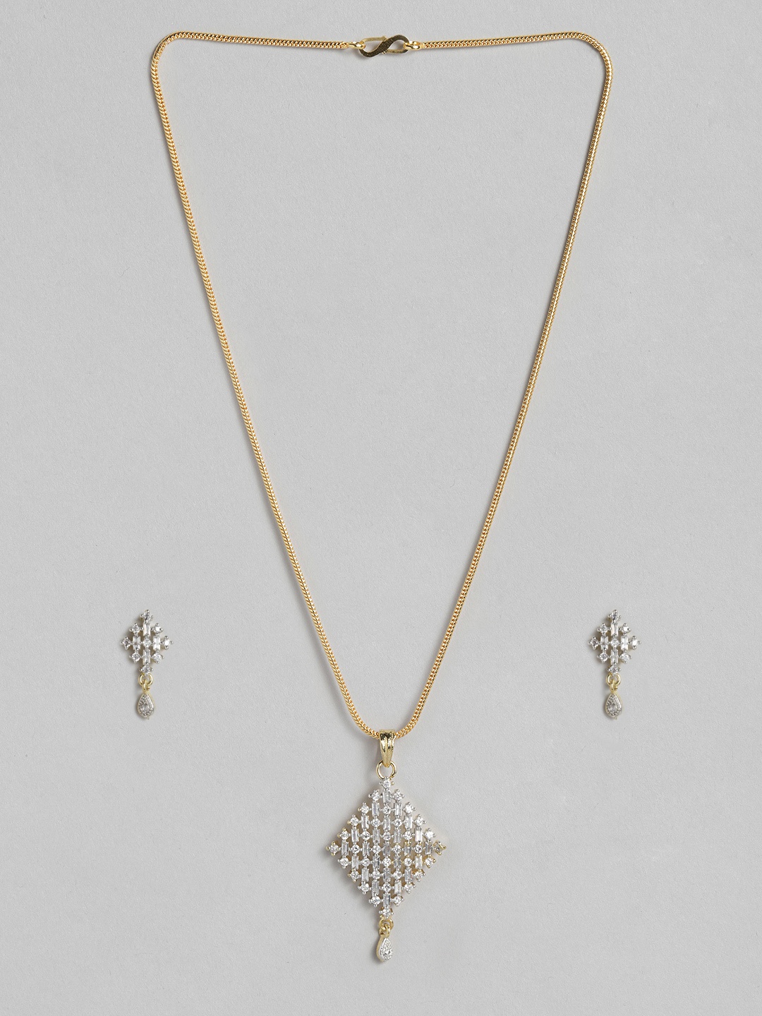 

Sepia White Rhodium-Plated American Diamond Studded Jewellery Set, Gold