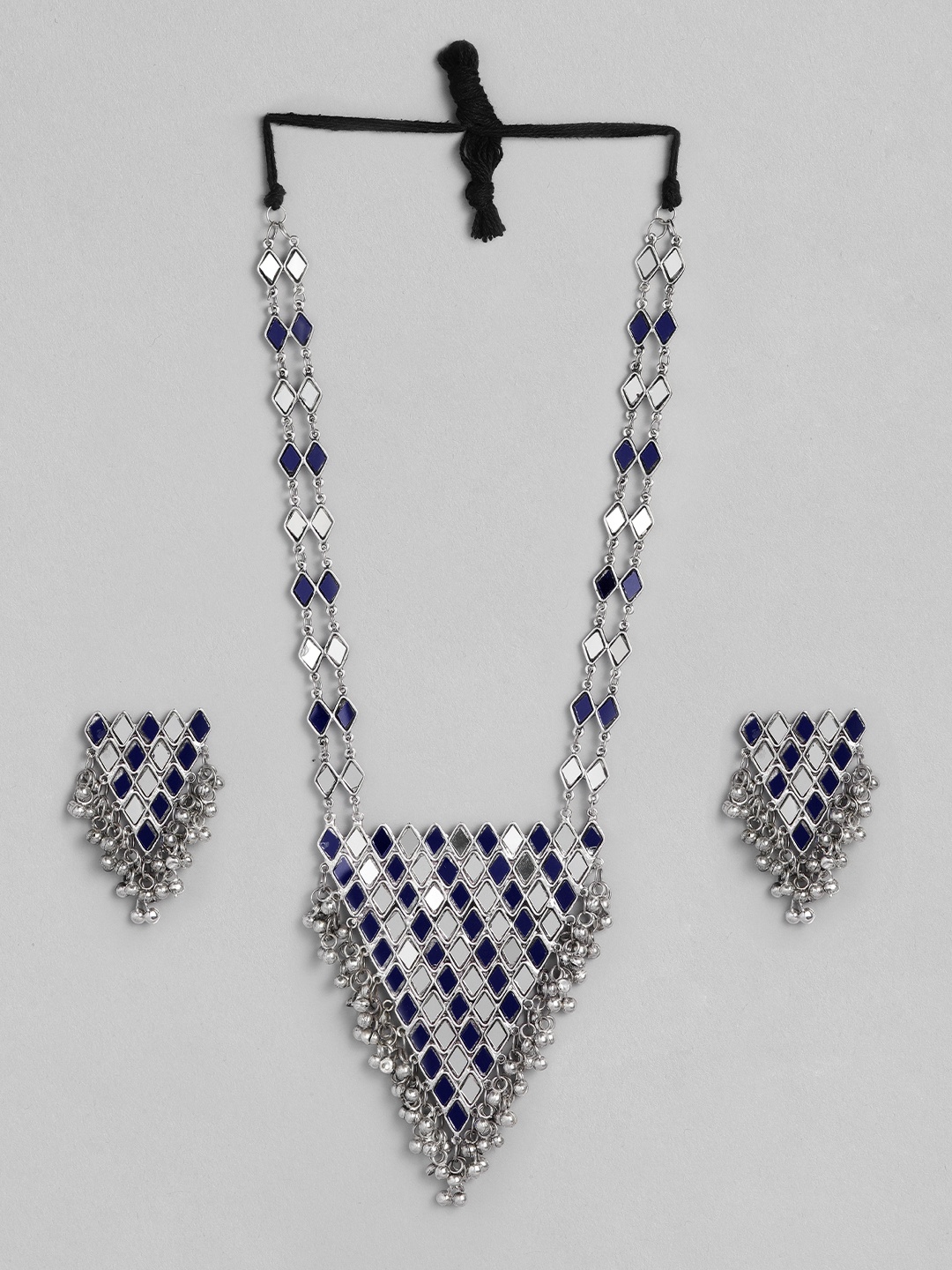

justpeachy Women Oxidised Silver-Plated & Blue Jewellery Set