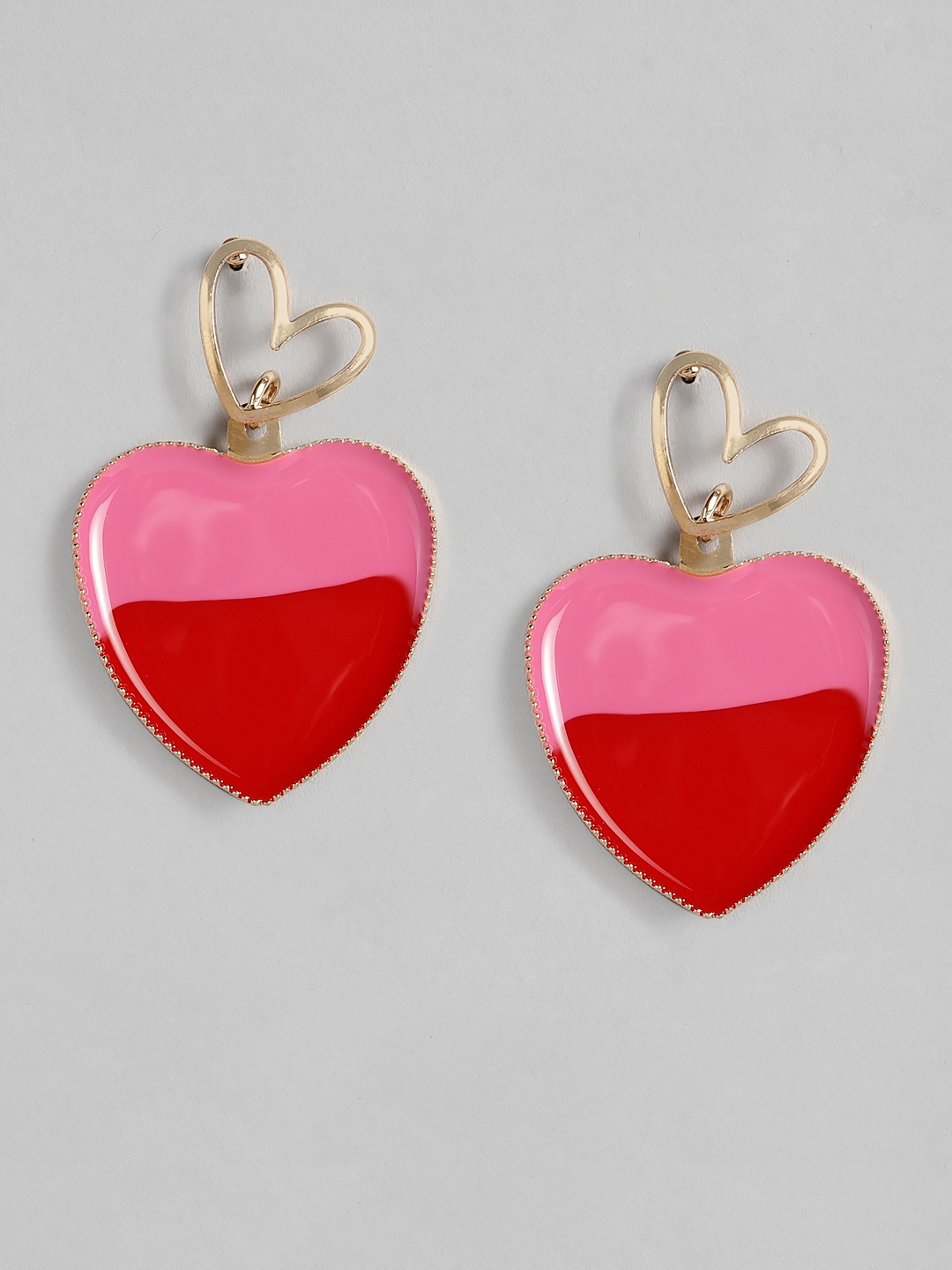 

justpeachy Pink & Red Heart Shaped Drop Earrings