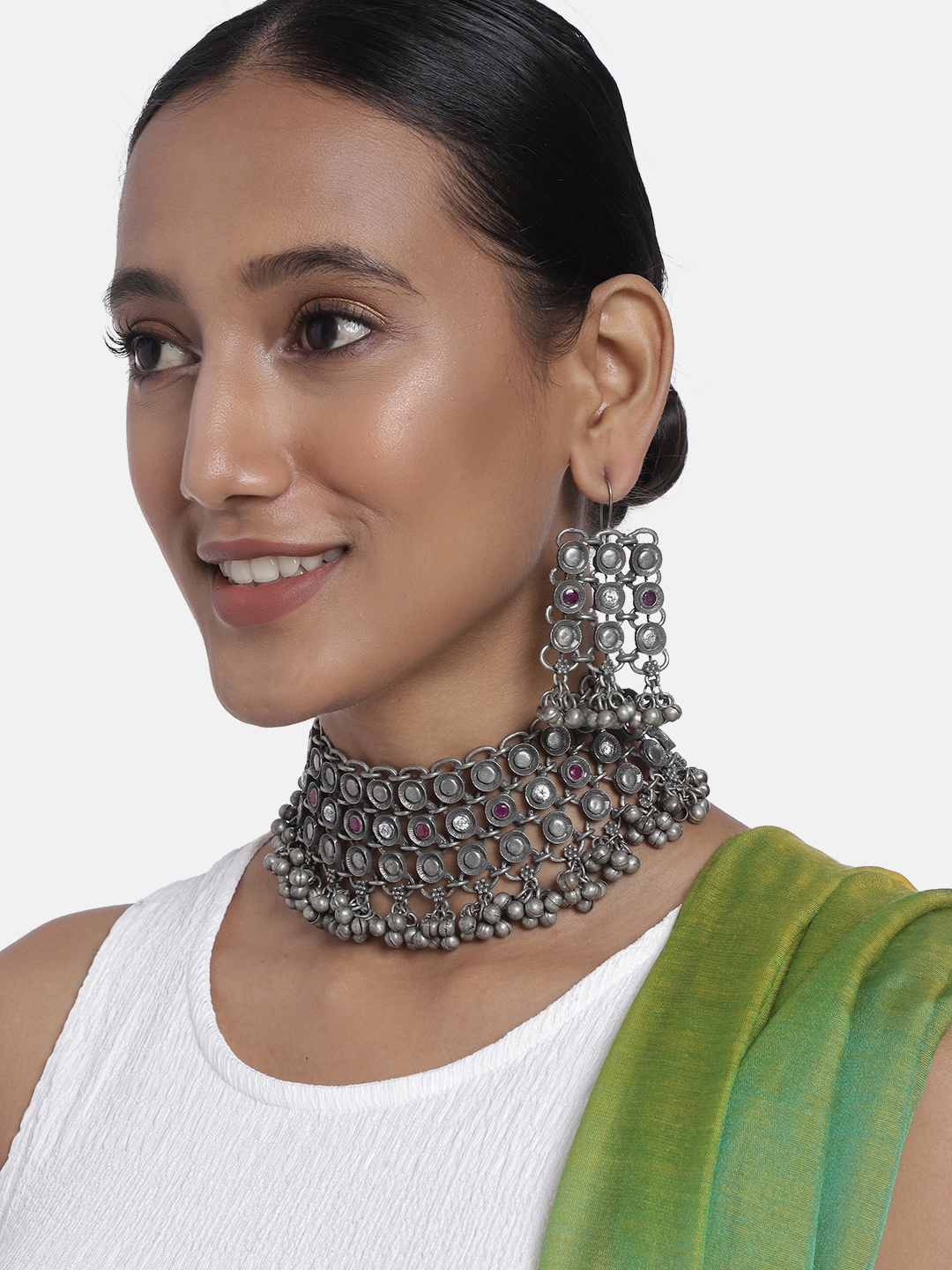 

justpeachy Women Oxidised Silver-Plated Jewellery Set