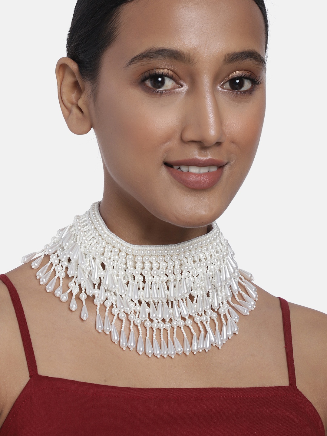 

justpeachy White Embellished Choker Necklace