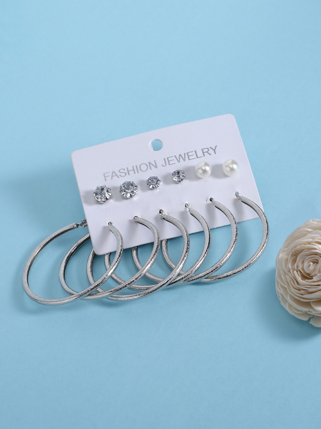 

justpeachy Set of 6 Silver-Plated Earrings