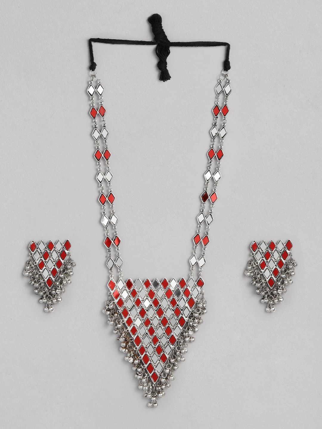 

justpeachy Women Oxidised Silver-Plated & Red Jewellery Set