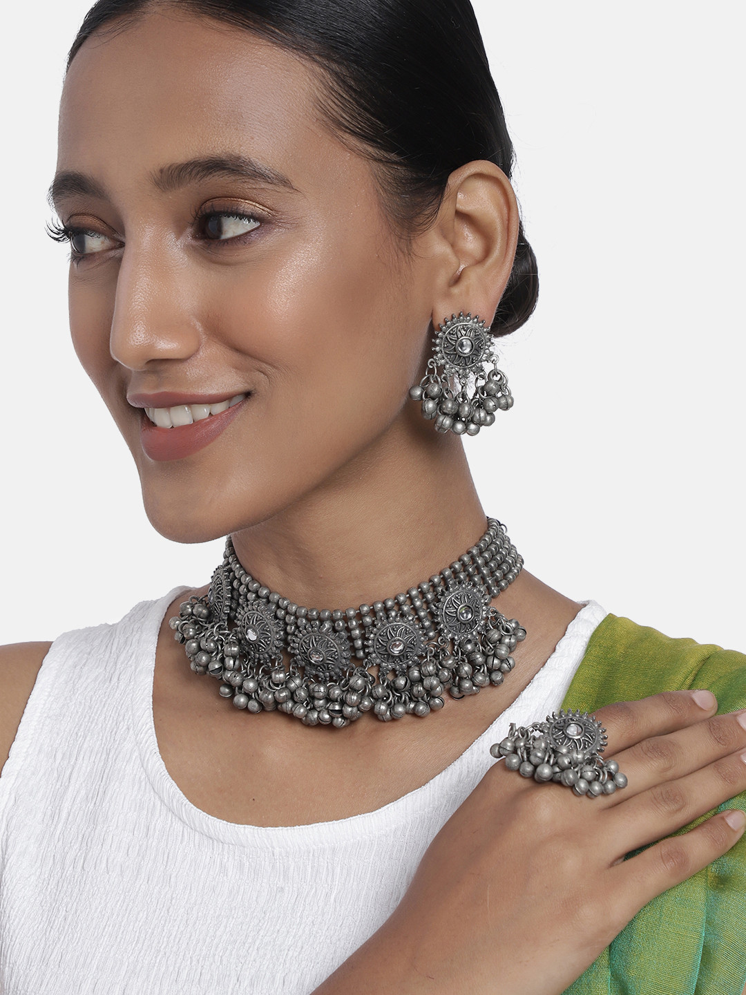 

justpeachy Women Oxidised Silver-Plated Jewellery Set