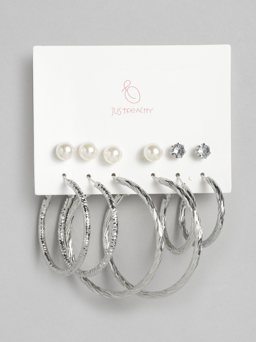 

justpeachy Set of 6 Silver-Plated Earrings