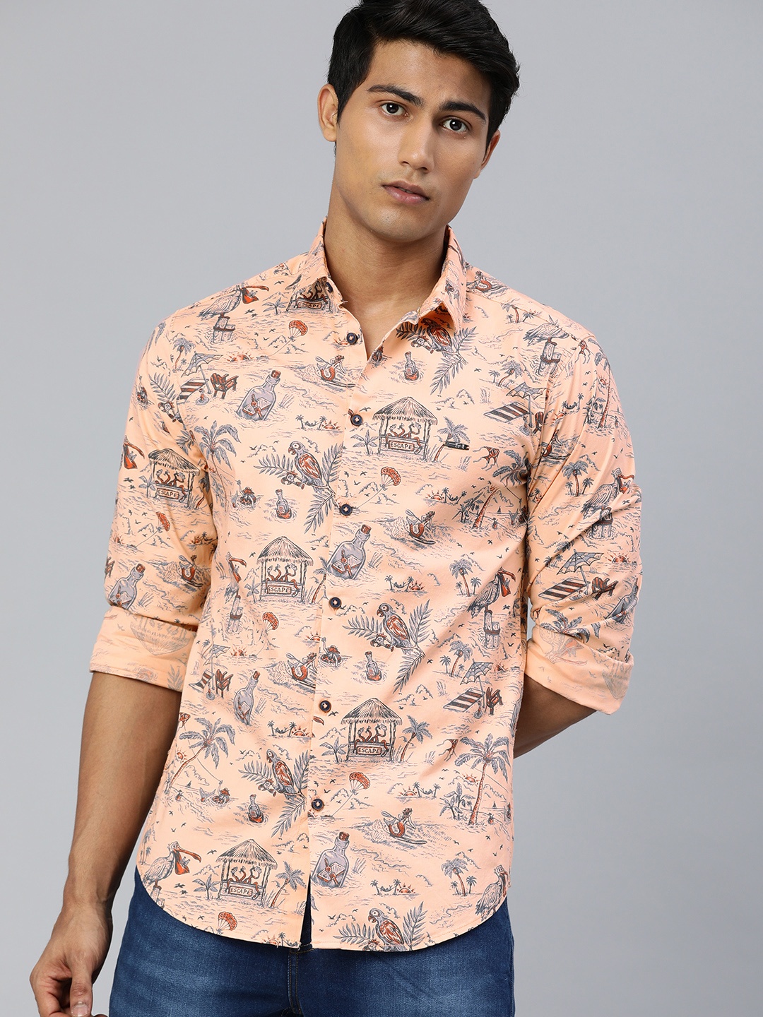 

The Indian Garage Co Men Orange Slim Fit Printed Casual Shirt