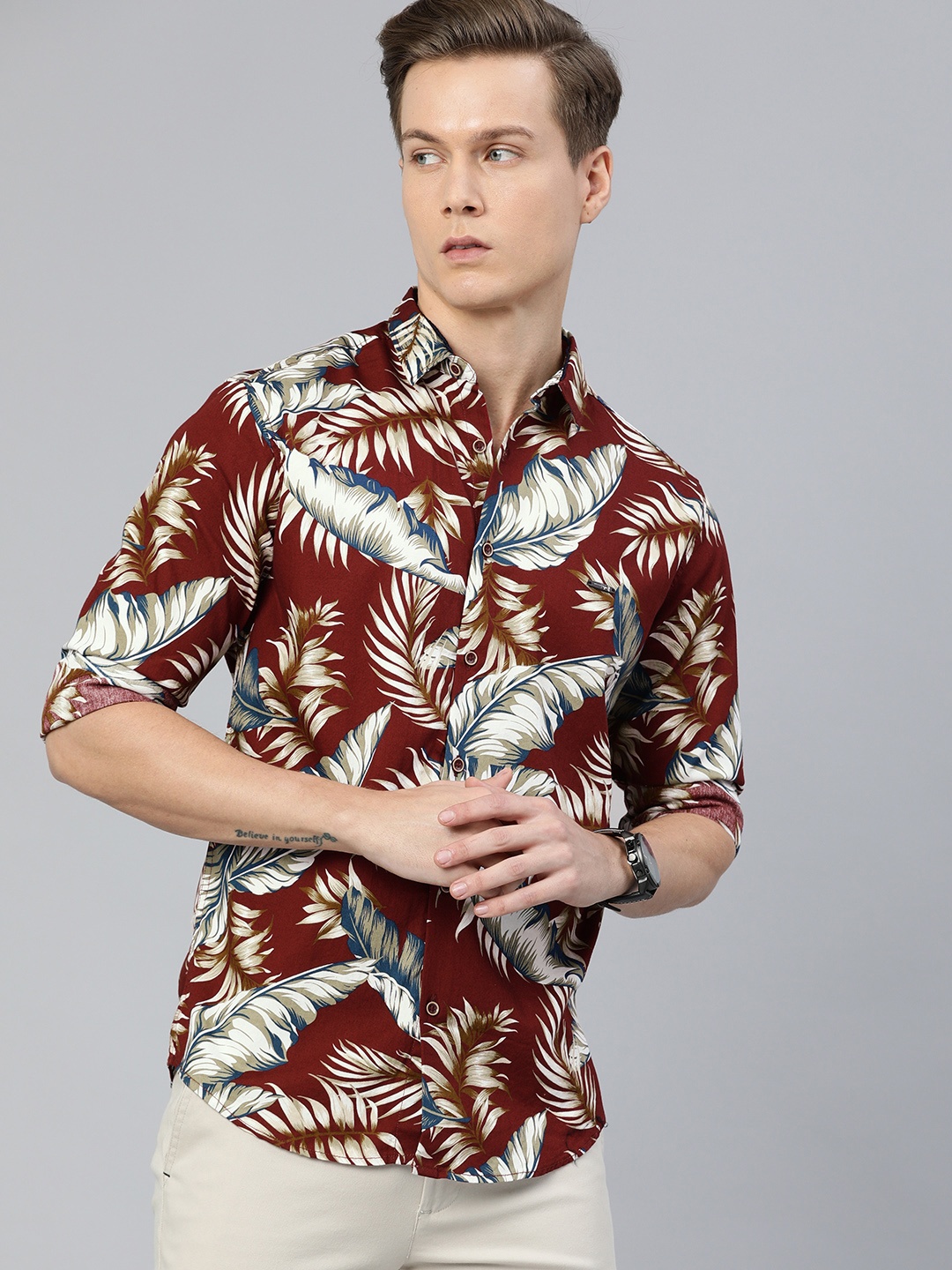 

The Indian Garage Co Men Maroon Slim Fit Printed Casual Shirt